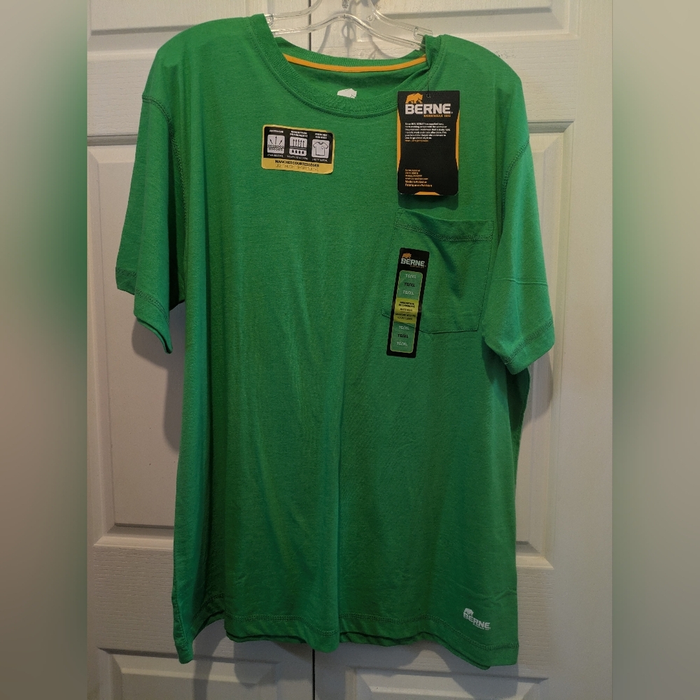 Berne Lightweight Performance Short Sleeve Pocket Tee Shirt Lime Green XL New!